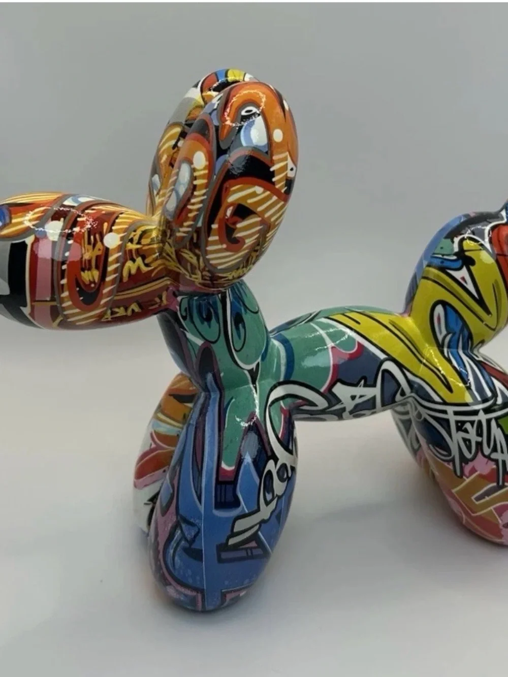 Multicolor Graffiti Balloon Dog Resin Figurine, Freestanding Animal Decor